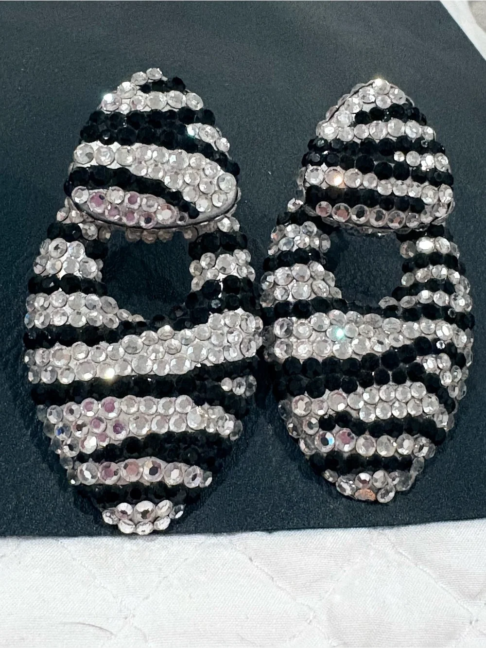Vintage Bellini Black and White Swarovski Crystal Clip Earrings